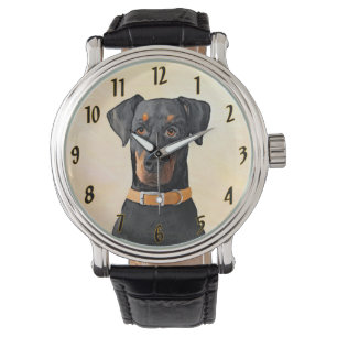 Relógio Doberman Pinscher Pintura Original Descortada