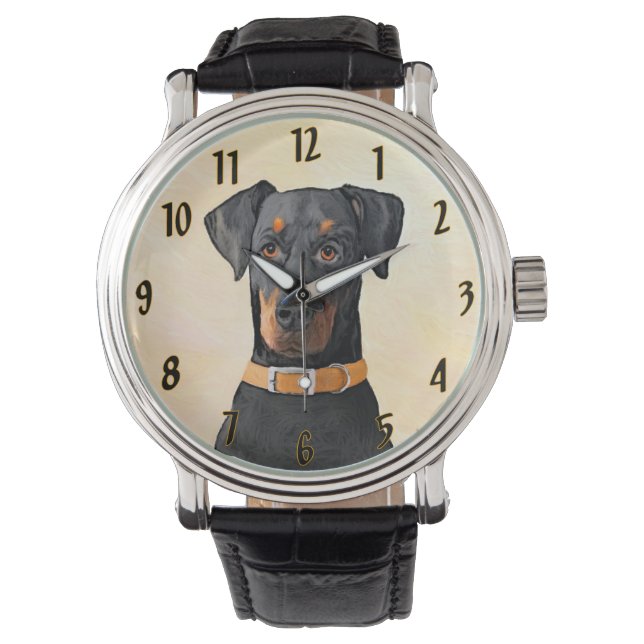 Relógio Doberman Pinscher Pintura Original Descortada (Frente)