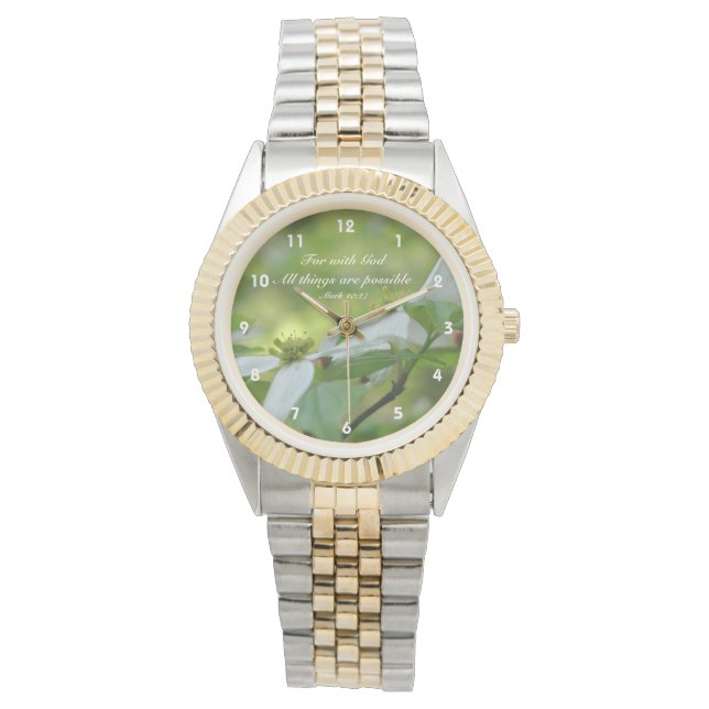 Relógio Dogwood com Deus, uma citação de Bíblia inspirador (Frente)