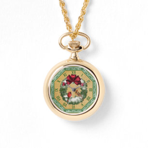 Relógio Dois Cardeais ~ Fora de Natal Neve ~ Arco Vermelho