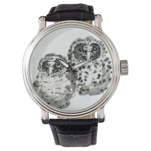 Relógio Dois pintinhos de coruja somam pintura de tinta