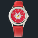 Relógio Doodle Edelweiss flower kid red beginner watch<br><div class="desc">A cute red  watch for kids who are learning to read the time . This one has a doodle edelweiss flower . 
© ArianeC Illustrations-All rights reserved</div>