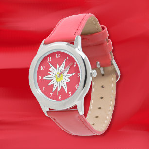 Relógio Doodle Edelweiss flower kid red beginner watch