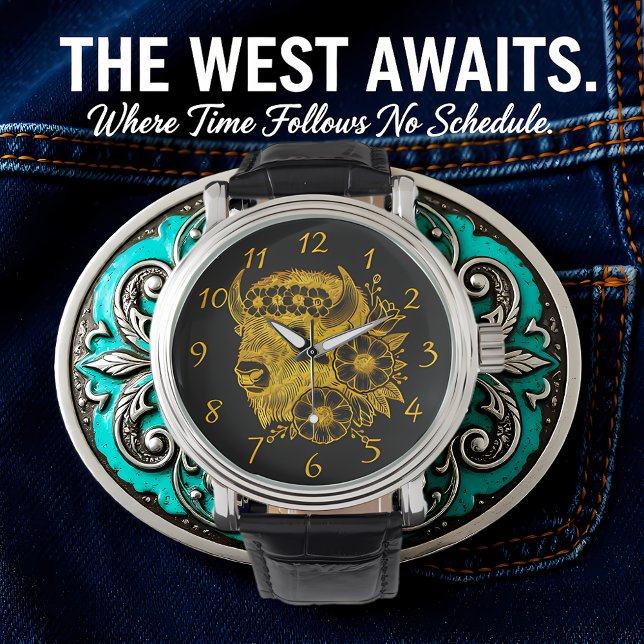 Relógio Dourada Bison Adornada com Flores e Folhagem (Criador carregado)