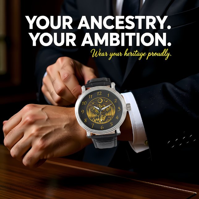 Relógio Dourada Bison Roaming sob um céu montanhoso ilumin (Criador carregado)