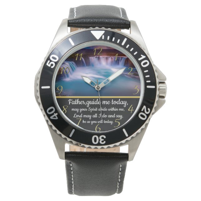 Relógio Dourada Cruz de Fé Cristã com o Pai, guie-me (Frente)
