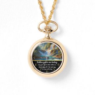 Relógio Dourada Cruz de Fé Cristã com o Pai, guie-me