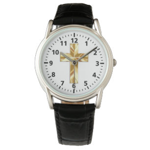Relógio Dourado Cross Protector Black Leather Watch (Mens)