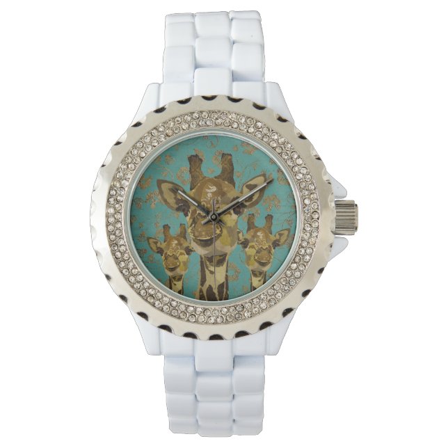 Relógio Dourado Damask Girafas Floral Retro Watch (Frente)