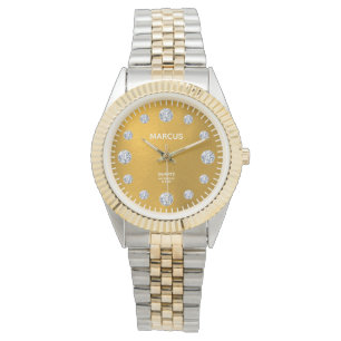 Relógio Dourado e discagem de diamante aço e bracelete Do