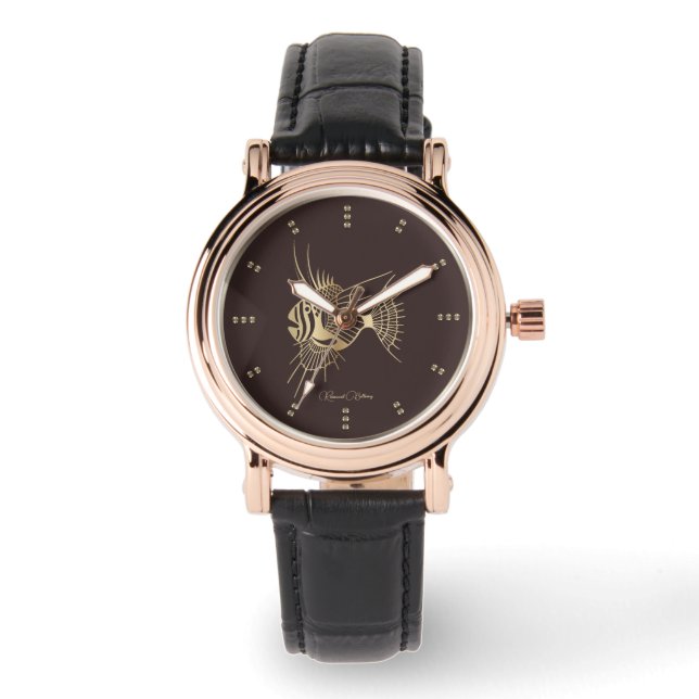 Relógio Dourado luxo de peixe tropical (Frente)