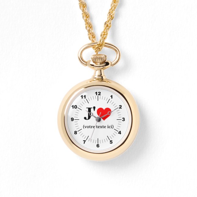 Relógio Dourado Necklace Watch - Custom I Heart (Frente)