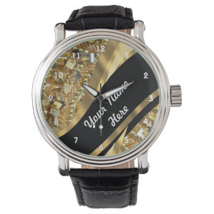 Relógio Dourado padrão personalizado de sequências de blus