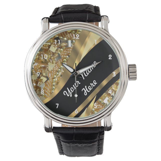 Relógio Dourado padrão personalizado de sequências de blus (Frente)