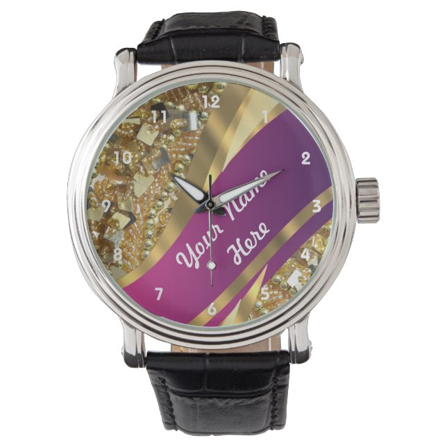 Relógio Dourado padrão personalizado de sequências de blus (Frente)