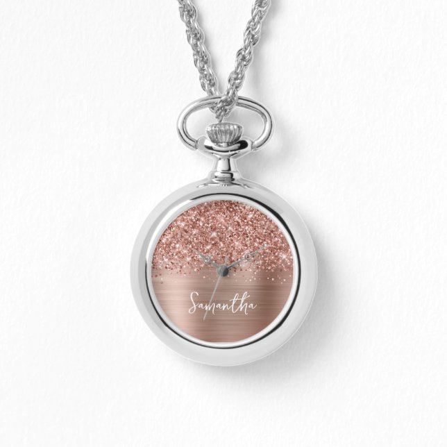 Relógio Dourado Rosa Espelhado Glam Nome (Frente)