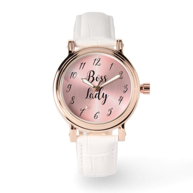 Relógio Dourado Rosa Sleek Ombre Rosa Dama Chefe  (Frente)