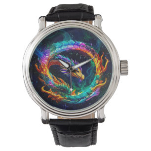 Relógio Dragão Ouroboros Vibrante Símbolo de Arte
