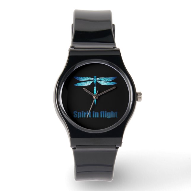 Relógio Dragonfly Azul na Ilustração de Voo (Frente)