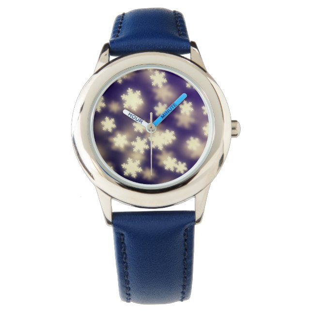 Relógio Dreamy Blue Snowflake Bokeh Lights (Frente)