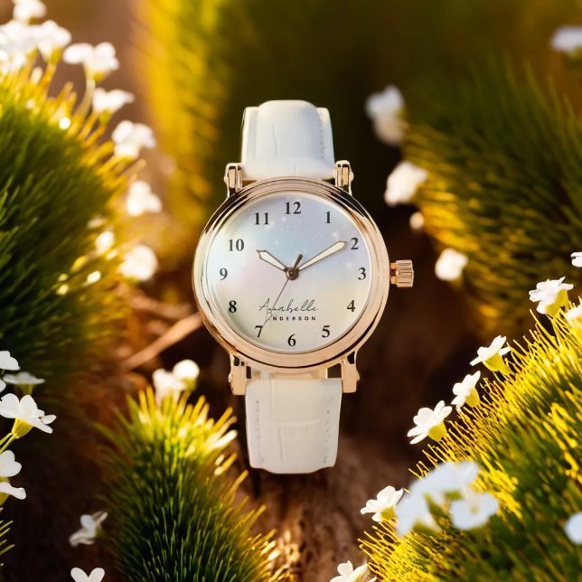 Relógio Dreamy Blush Glitter Personaliza o Na moda neutro (Criador carregado)