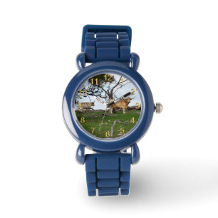 Relógio Duas Vacas Terrestres Cultivadas em Terras Agrícol