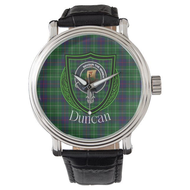 Relógio Duncan Scottish Clan Tartan and Crest (Frente)