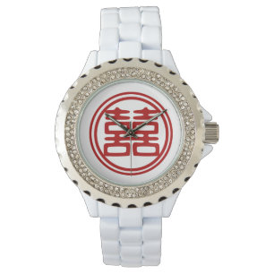 Relógio Dupla Felicidade Vermelha Escura - Redonda