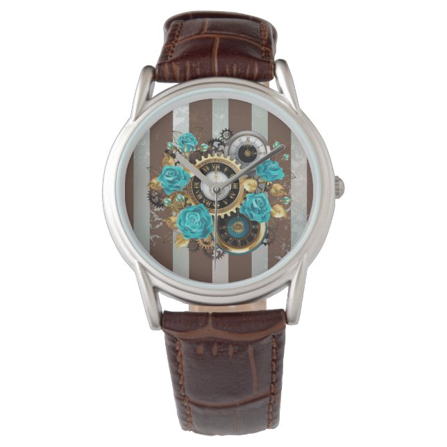 Relógio e Rosas de Turquesa em Striping (Frente)