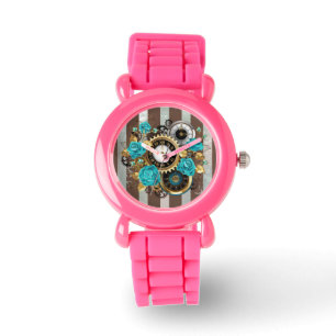 Relógio e Rosas de Turquesa em Striping