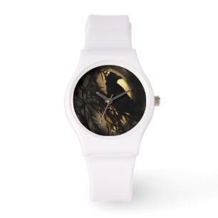 Relógio Eerie Raven Silhouette Contra Uma Lua Brilhante