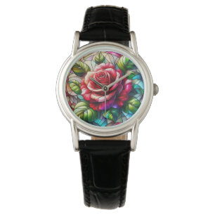 Relógio Efeito de Vidro Obtido por Rosa Elegante