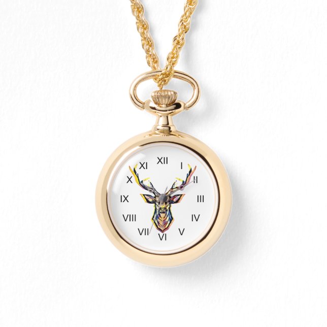 Relógio Ein Hirschkopf als buntes Bild im Aquarell Stil    (Frente)
