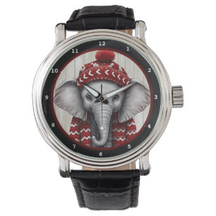 Relógio Elefante de Inverno Festivo Usando Chapéu Aconcheg