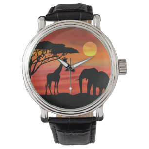 Relógio Elefantes e Girafa em Serengeti