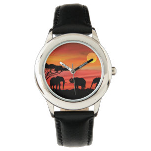 Relógio Elefantes no pôr do sol de Serengeti