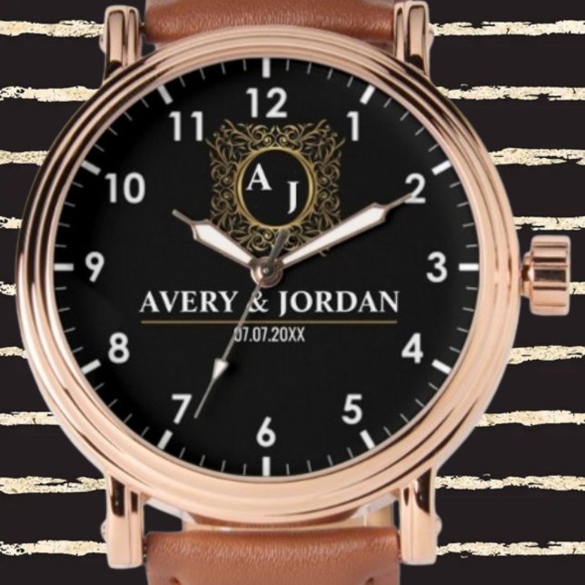 Relógio Elegant Luxury couple names Monogram (Criador carregado)