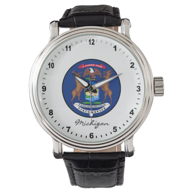 Relógio Elegant Michigan Watch & Michigan Flag / EUA (Frente)