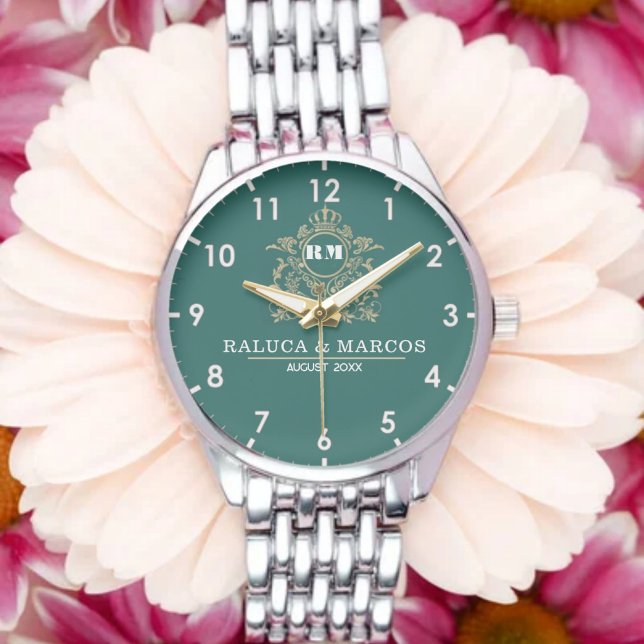 Relógio Elegant Monogram Custom Couple names (Criador carregado)