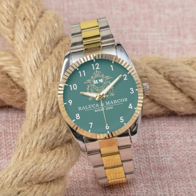 Relógio Elegant Monogram Custom Couple names (Criador carregado)