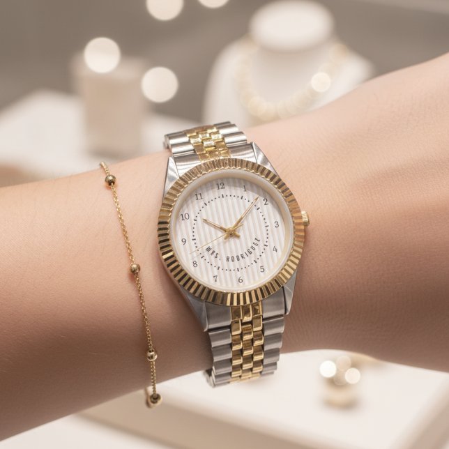 Relógio Elegant Mr & Mrs Watch, Custom Gift for Weddings (Unisex Two-Tone Watch – Just Married Gift for Husband, Wife, or Newlywed Couple)