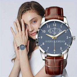 Relógio Elegant typography custom name Monogram Couple