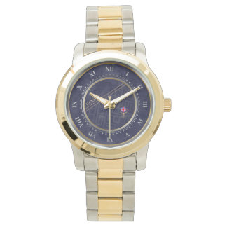 Relógio Elegante Azul-Marinho Prata e Dourado Metálico