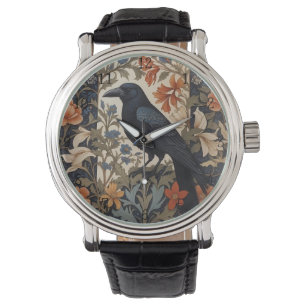 Relógio Elegante Black Raven William Morris Inspirou Flora