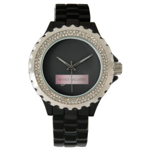 Relógio Elegante Blush Faux Rosa Dourado Nome e Iniciais