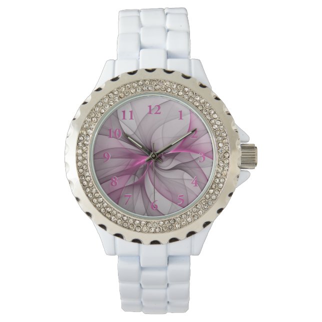 Relógio Elegante Caos Moderno, Abstrato, Arte Fractal Rosa (Frente)