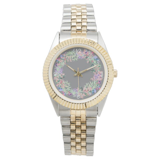 Relógio Elegante Cinza moderna Floral Women's Watch (Frente)