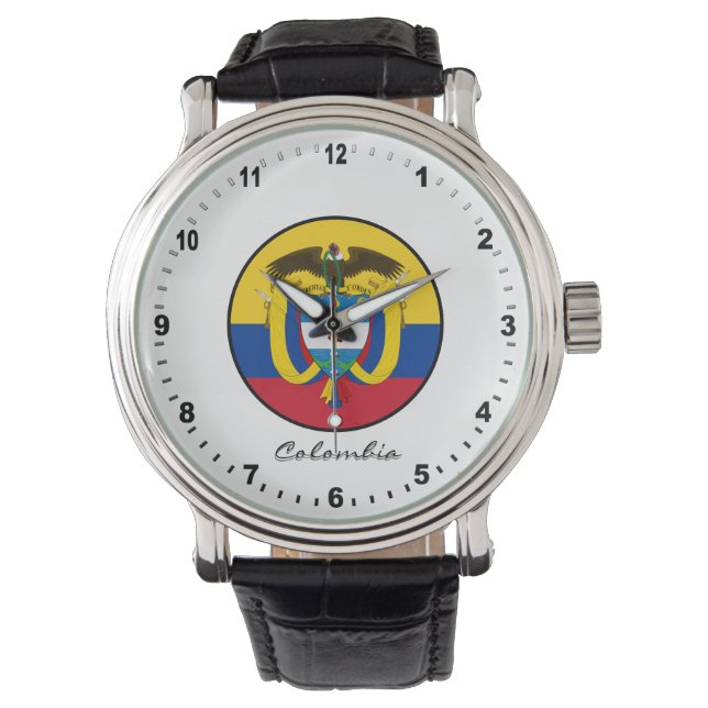 Relógio Elegante Colombia Watch & Colombian Flag (Frente)