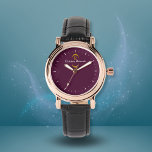 Relógio Elegante Dourado Monograma Borgonha Moderna<br><div class="desc">Elegante Burgundy Dourada Monograma Watch. O design de ouro e o monograma trazem um toque elegante ao relógio. Personalize adicionando seu nome e nome inicial. Excelente como presente personalizado para a família e amigos.</div>