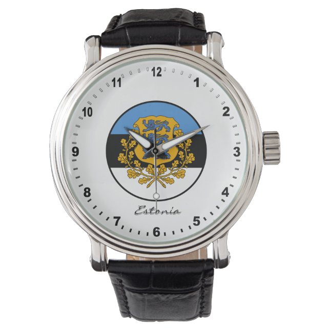 Relógio Elegante Estônia Watch e Bandeira da Estônia (Frente)